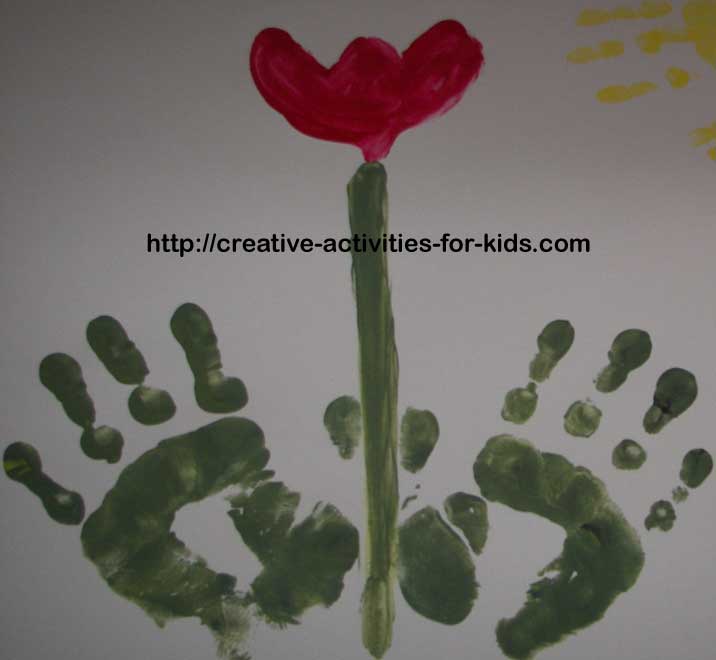Flower Handprint. Supplies: green and red tempera paints